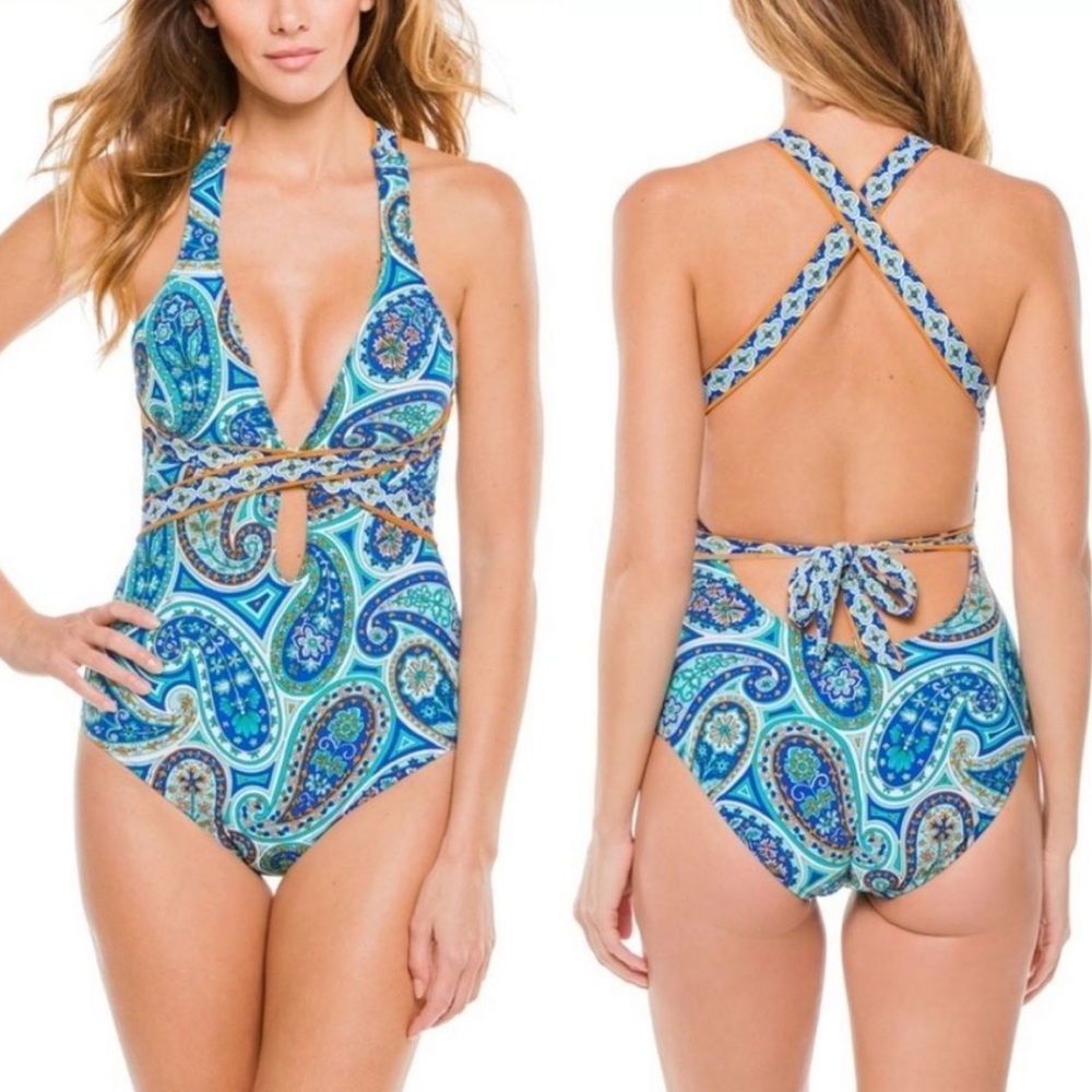 Trina Turk Provence Paisley Plunge Swimsuit
